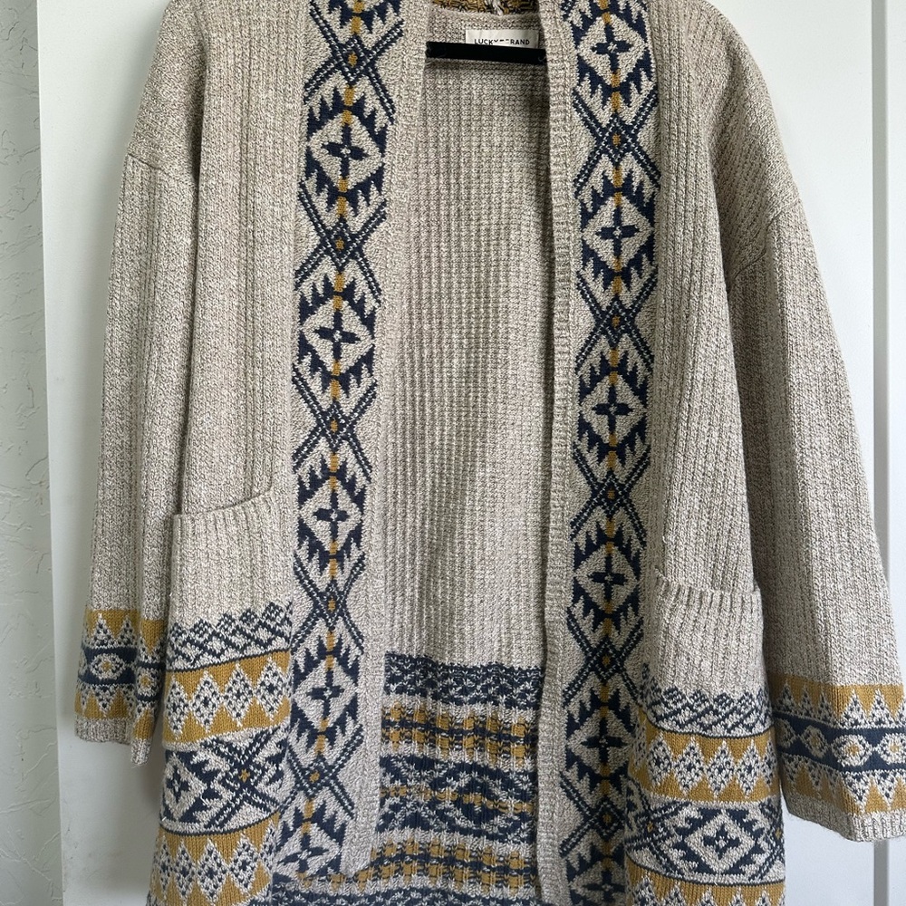 Beige Cardigan with Geometric Patterns